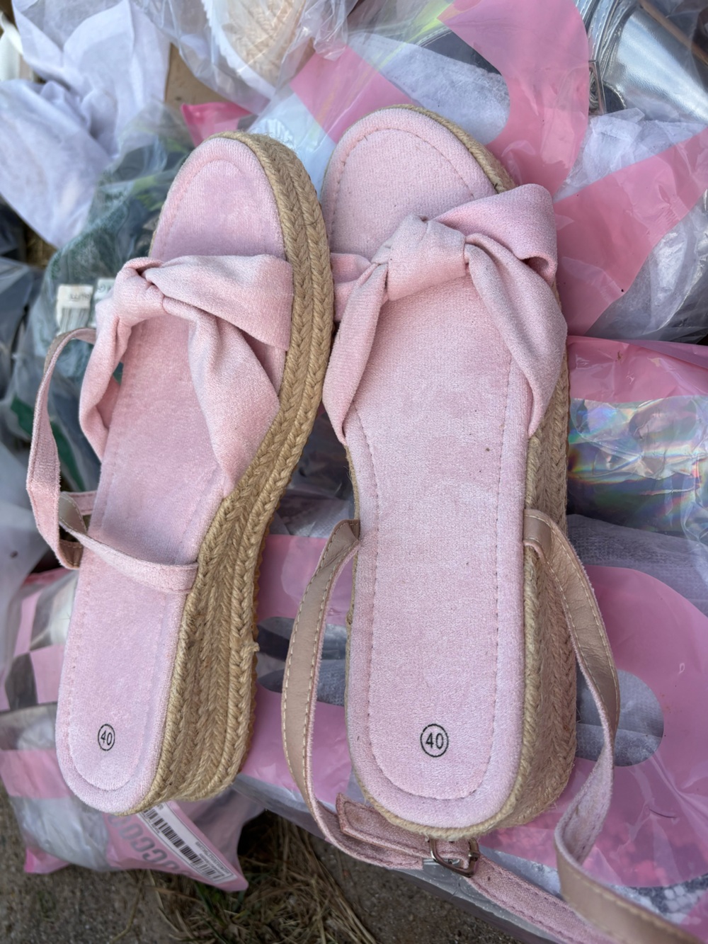 SHEIN Pink Knotted Espadrille Platform Sandals
